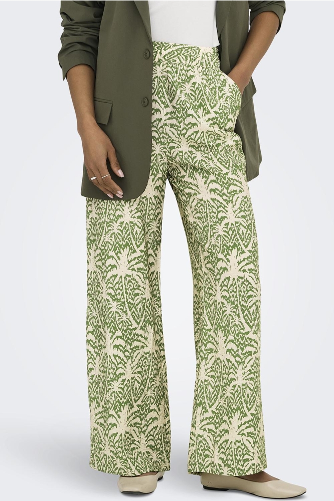 JDYTROYA LIFE MW WIDE PANT DIA 15339132 KALE/02-25-07 TAPIOCA PALM TREE
